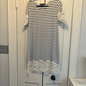 Tommy Hilfiger Striped Navy and White Dress with Lace Accents